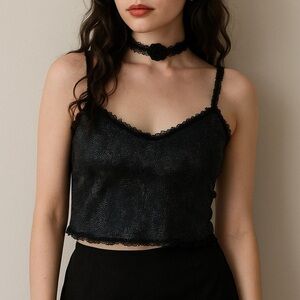 Vintage fairycore whimsigoth Pleated Camisole – Black Metallic Top Y2K Small